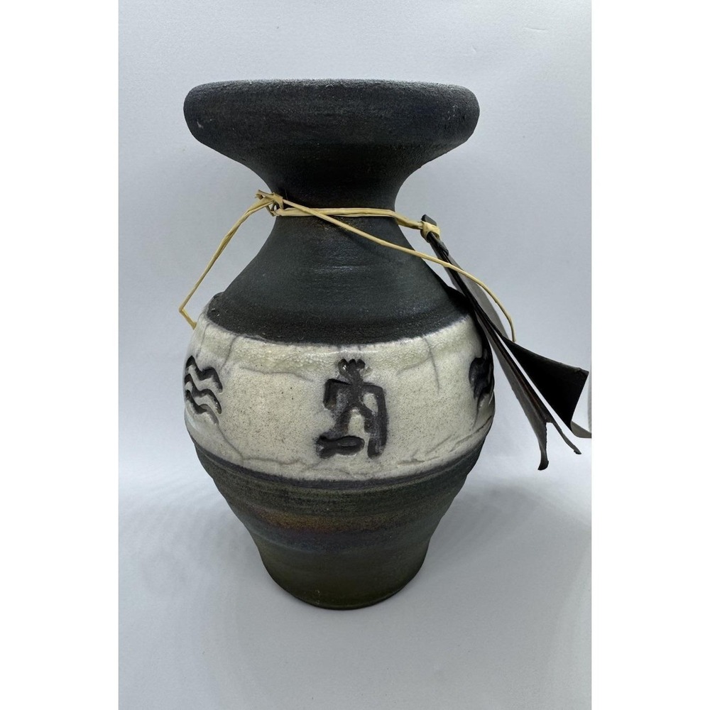 Volcano Fire Raku Art Diller Hutchinson Pottery Vase Petroglyphs Signed Maui